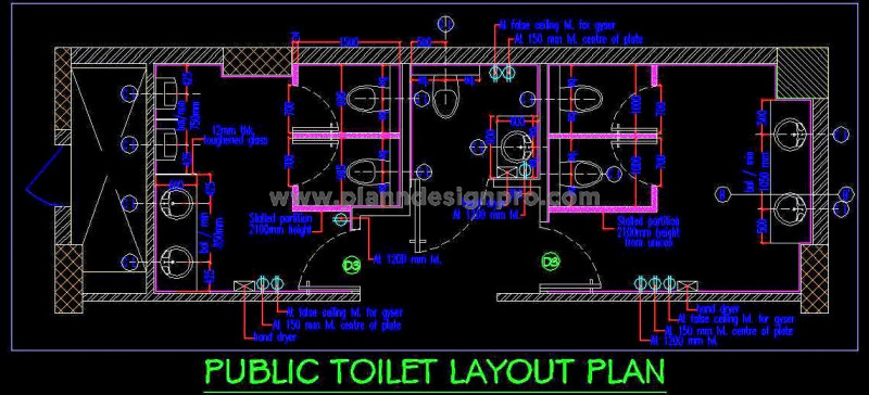 Public Toilet Block 2D CAD Design for Architects & Planners